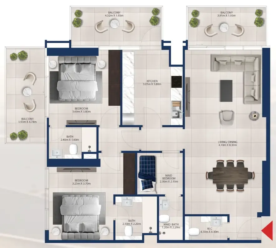 Al Vista 2 bed floor plan, 1,446 sqft