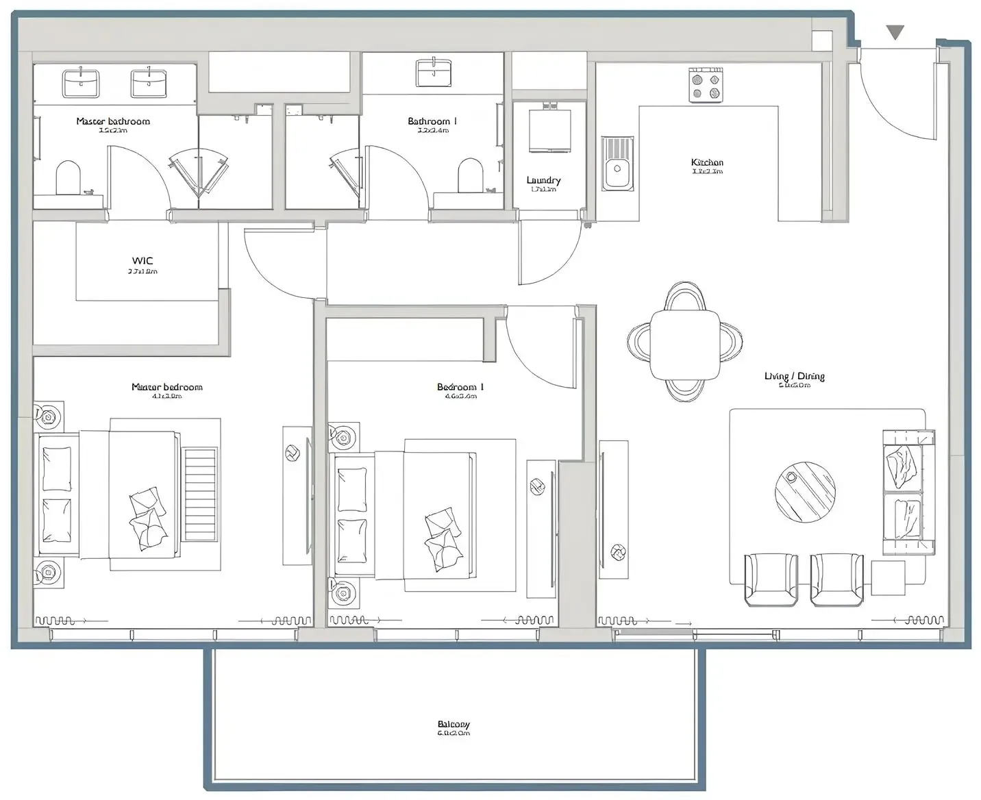 Serenia District East Residences 2 bed floor plan, 1,385 sqft