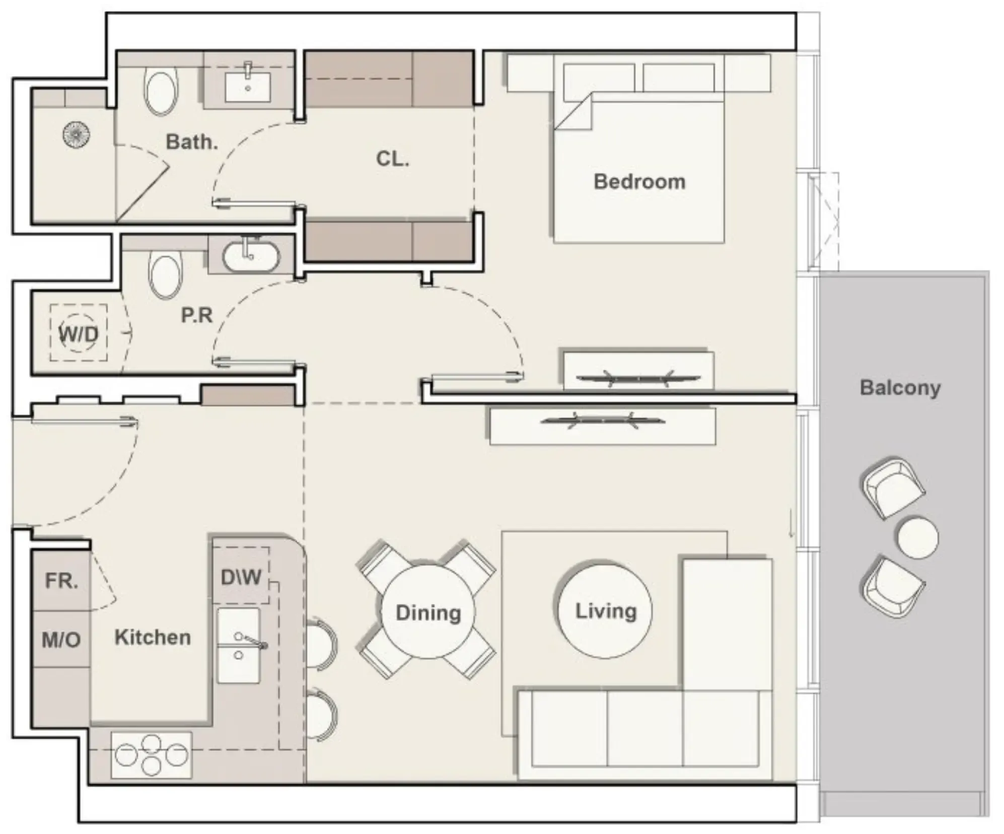 The Meriva Collection 1 bed floor plan, 837 sqft