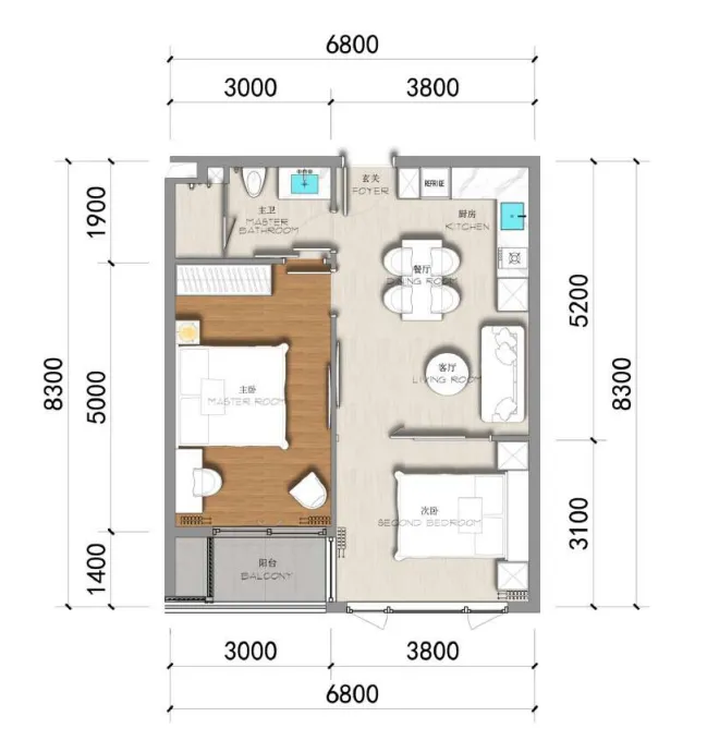 Ayana Heights Seaview Residences 2 bed floor plan, 620 sqft