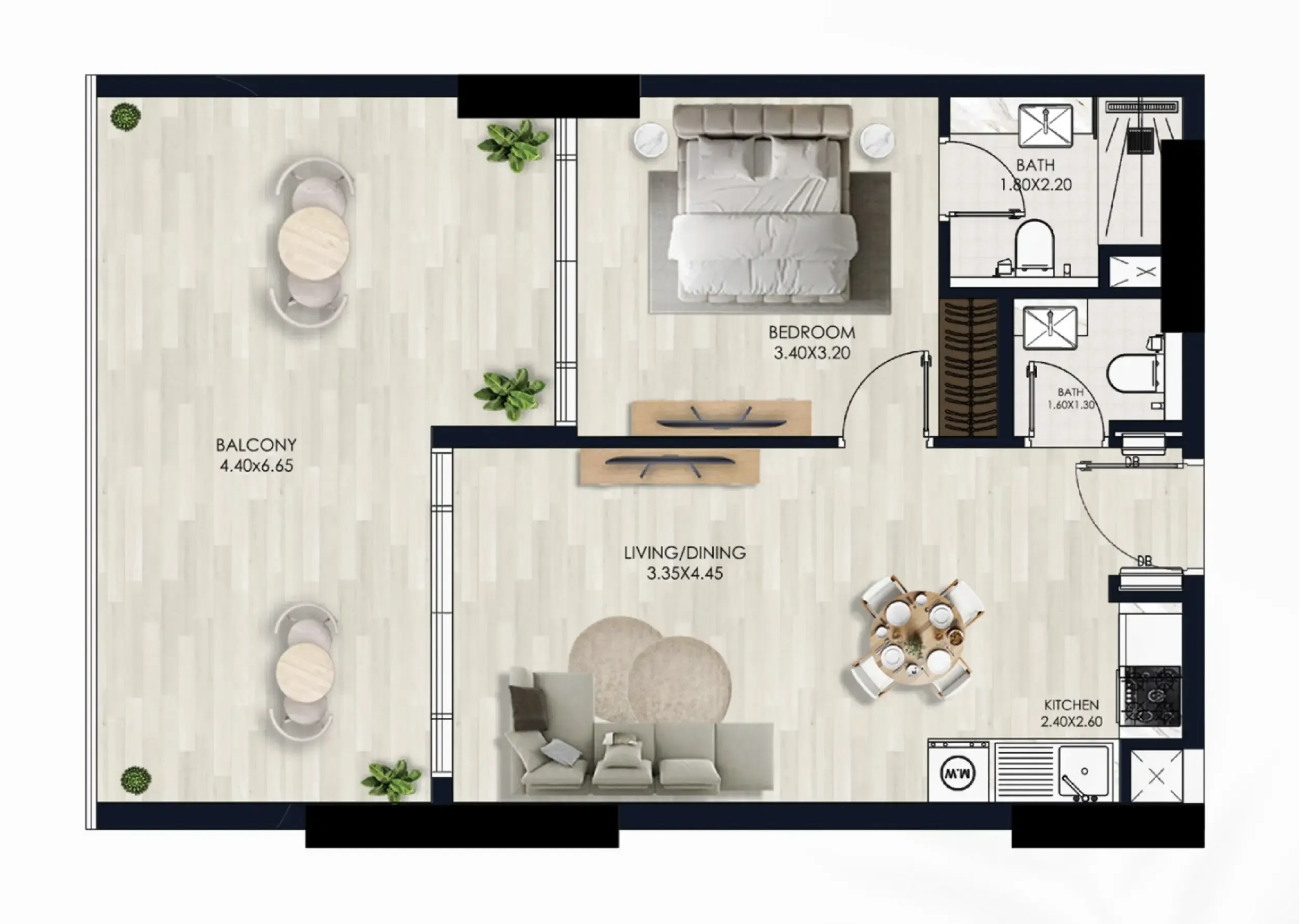 Sera Gardens by Vision 1 bed floor plan, 804 sqft