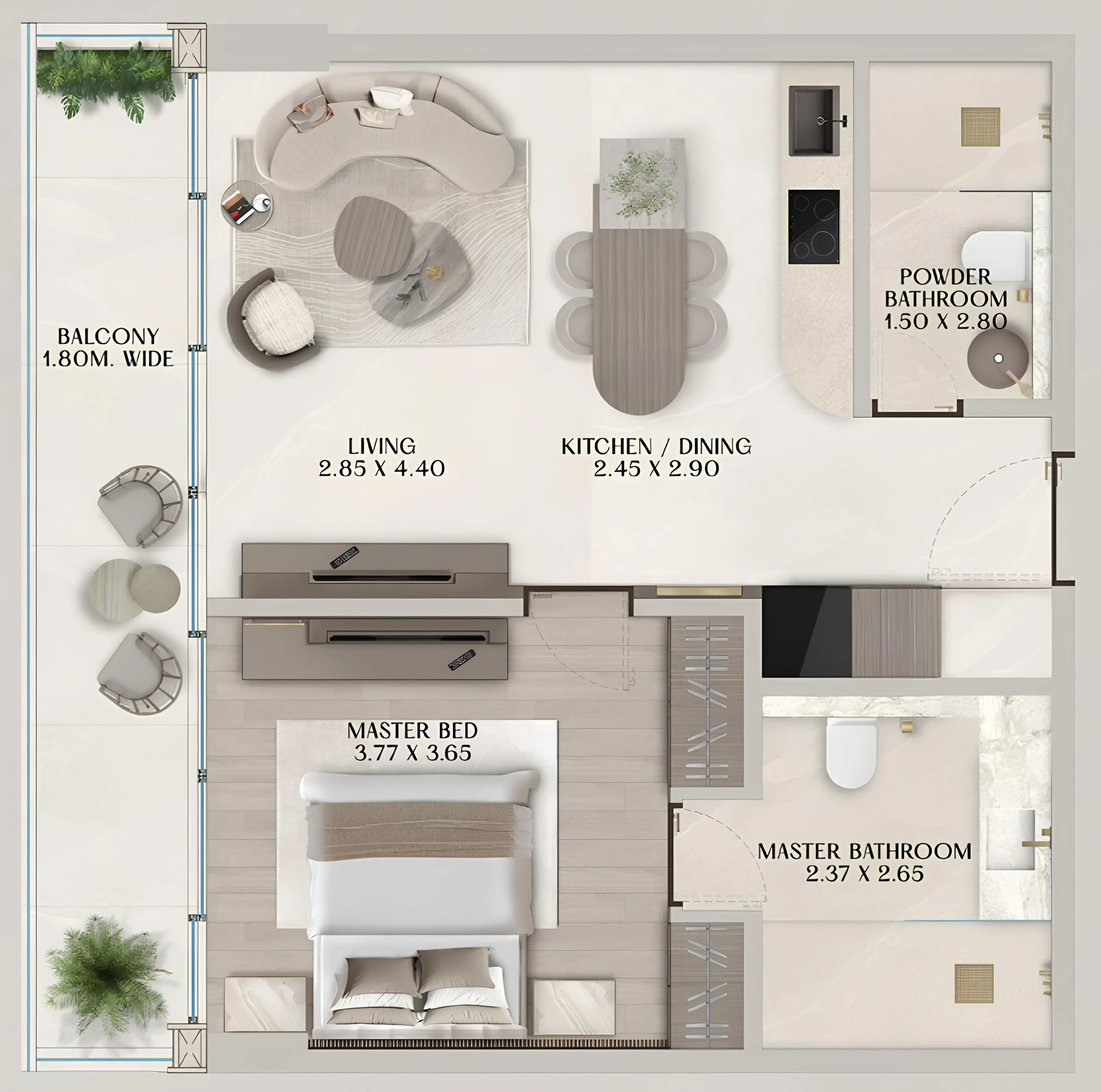 Soléva Beach Residences 1 bed floor plan, 819 sqft