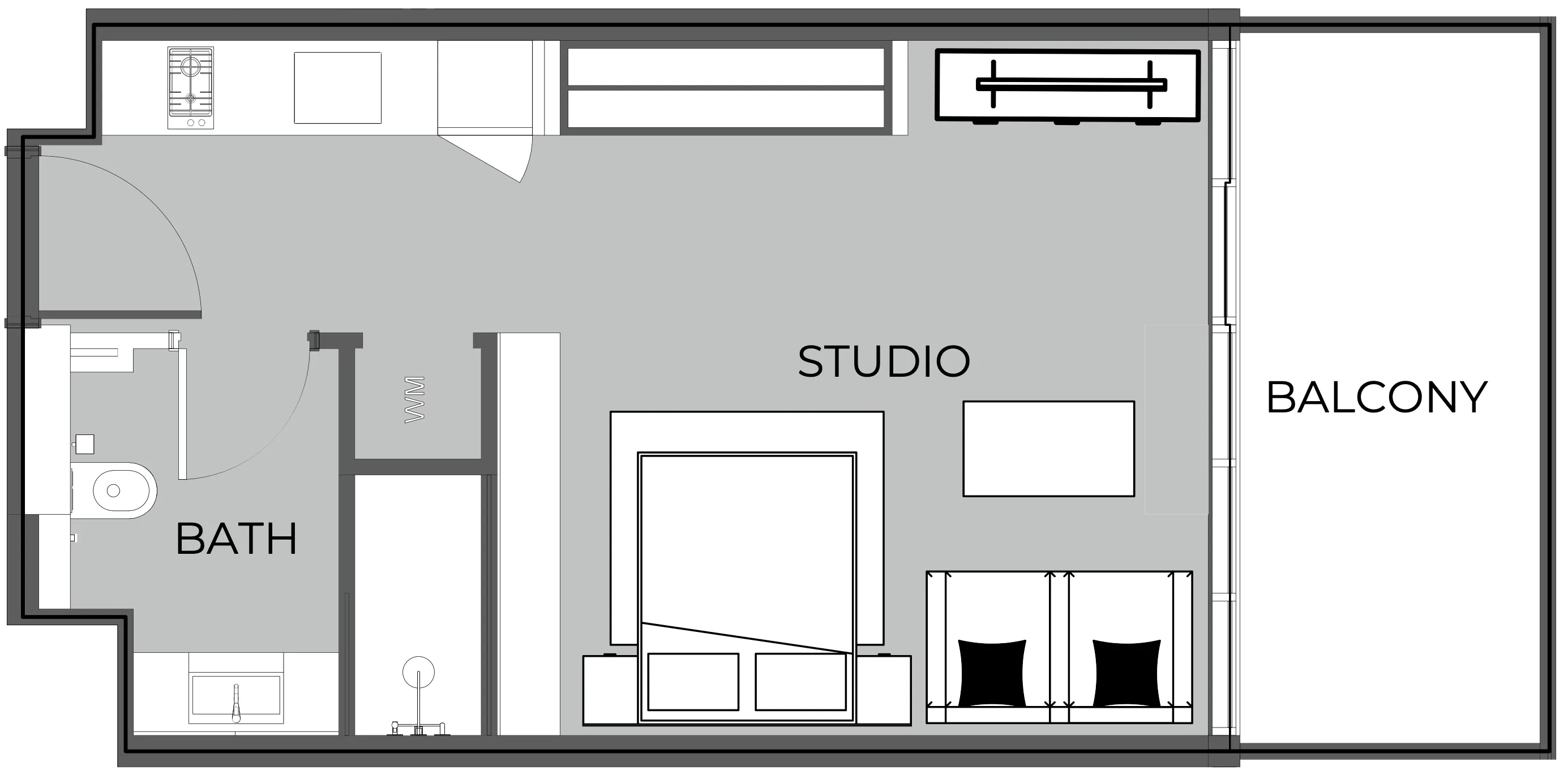 The Boulevard Studio floor plan, 457 sqft