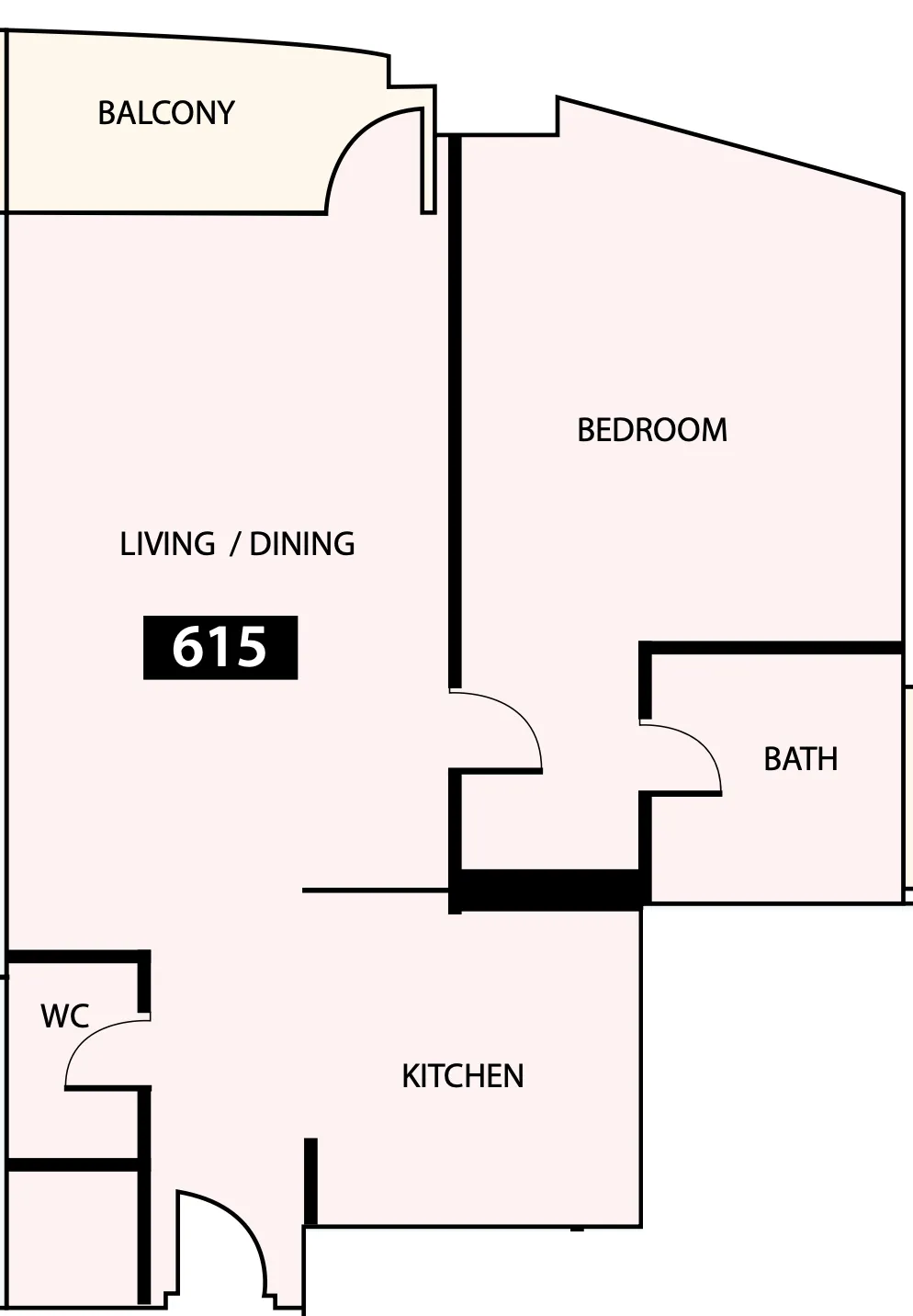 Paradise View 1 1 bed floor plan, 809 sqft