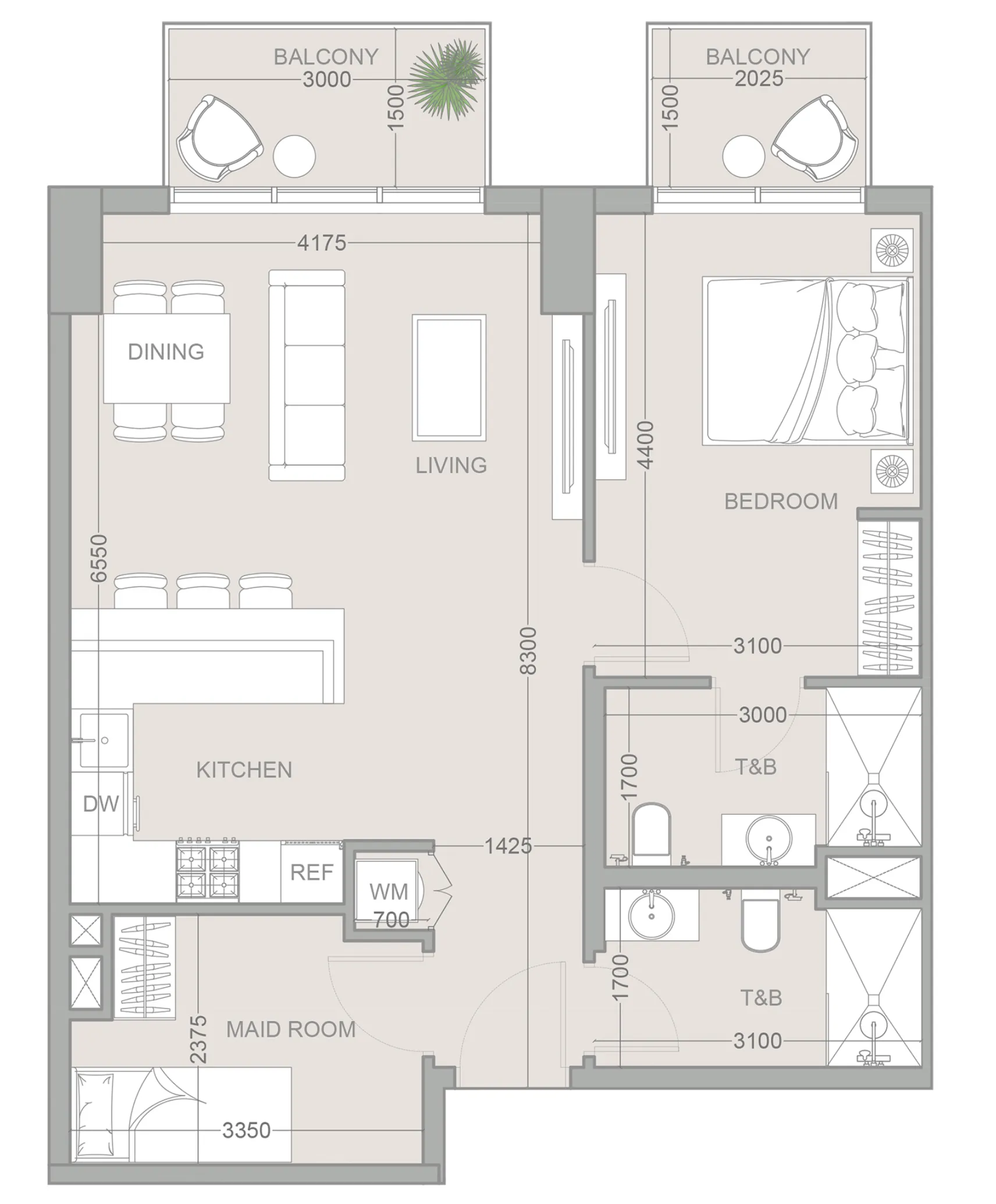 1WOOD Residence 2 1 bed floor plan, 857 sqft