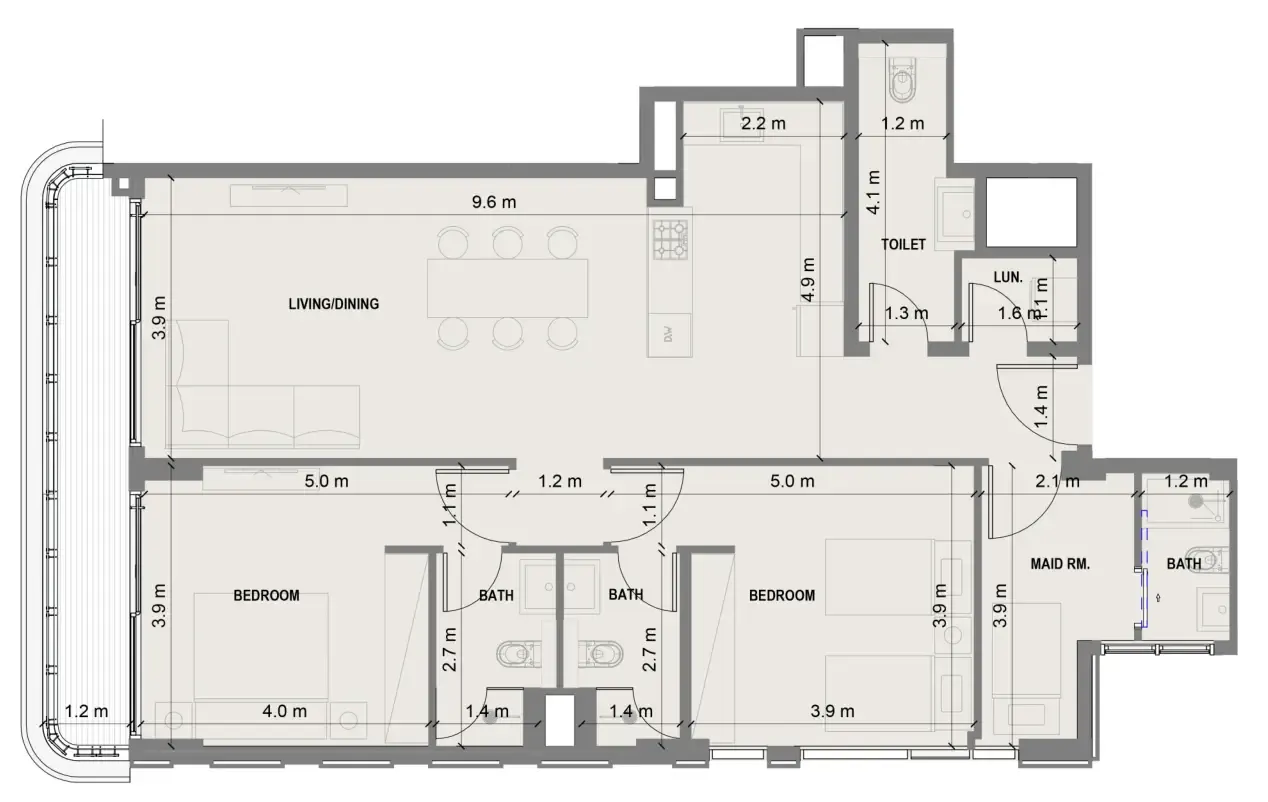 Blue Marina Residence 2 bed floor plan, 1,311 sqft