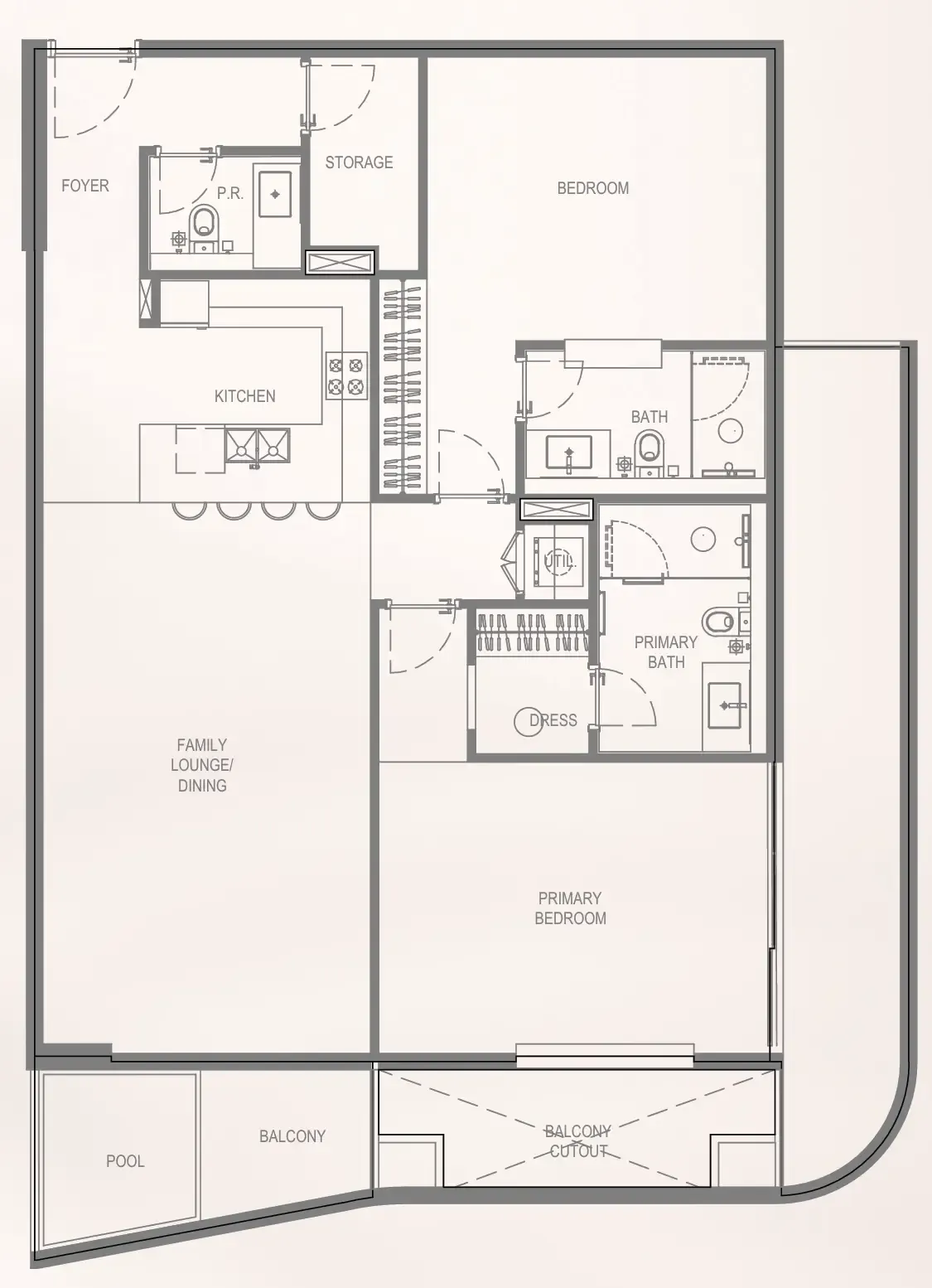 Bayview Boulevard 2 bed floor plan, 1,496 – 1,505 sqft