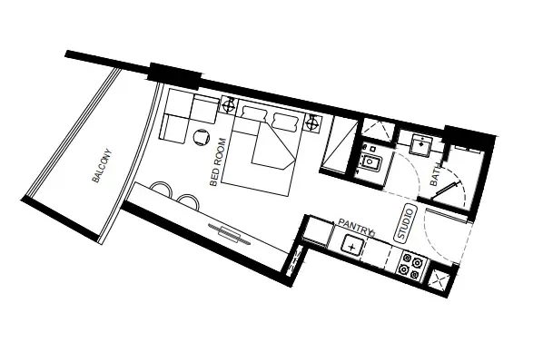 Binghatti HillCrest Studio floor plan, 358 sqft