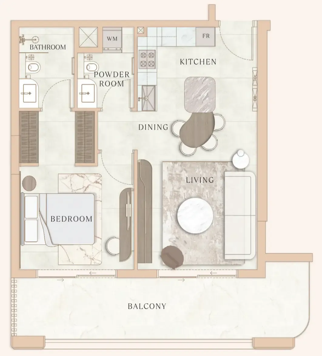 La Vue by MAAIA 1 bed floor plan, 833 sqft