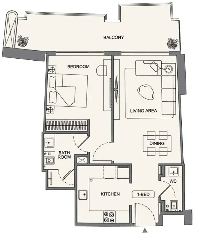 Binghatti Wraith 1 bed floor plan, 803 – 819 sqft