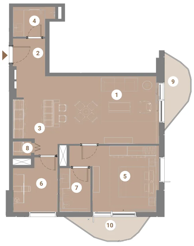 Takaya 1 bed floor plan, 1,015 – 1,122 sqft