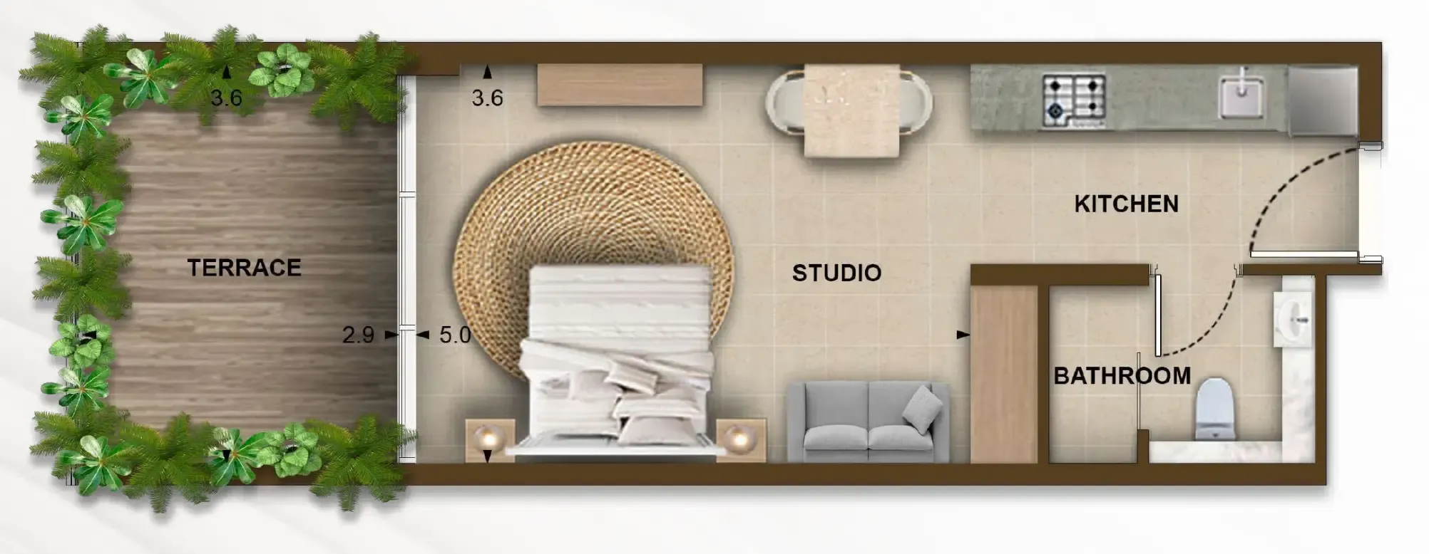 105 Residences by Kamdar Studio floor plan, 437 – 450 sqft