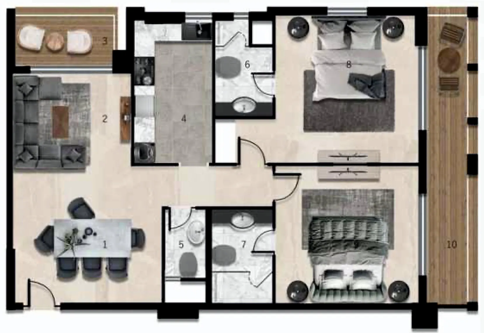 7 Seasons 2 bed floor plan, 1,259 sqft