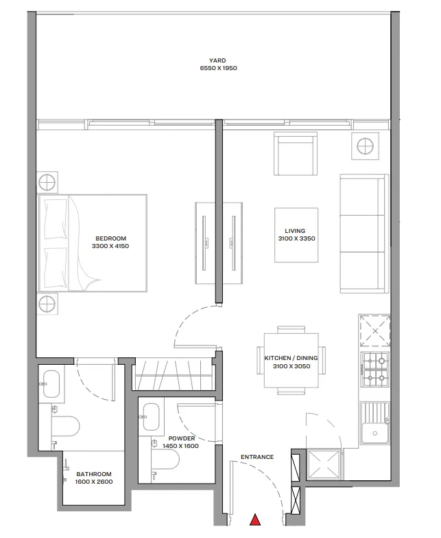 Beach Residences at Siniya Island 1 bed floor plan, 666 sqft