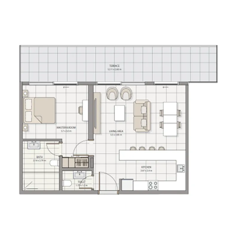 The Icon Tower 1 bed floor plan, 621 sqft