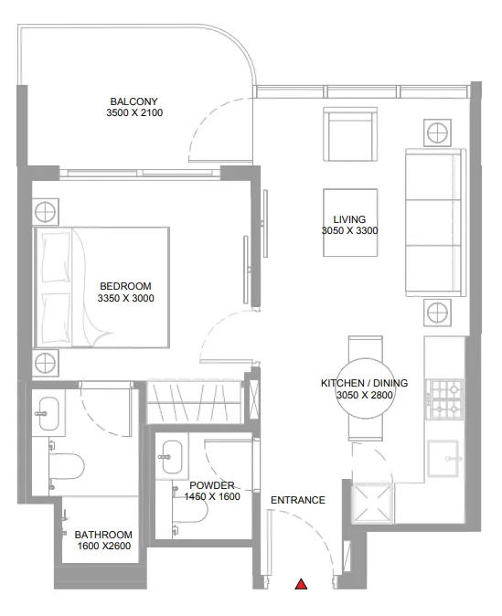 Pierside Marina Residences 1 bed floor plan, 546 sqft