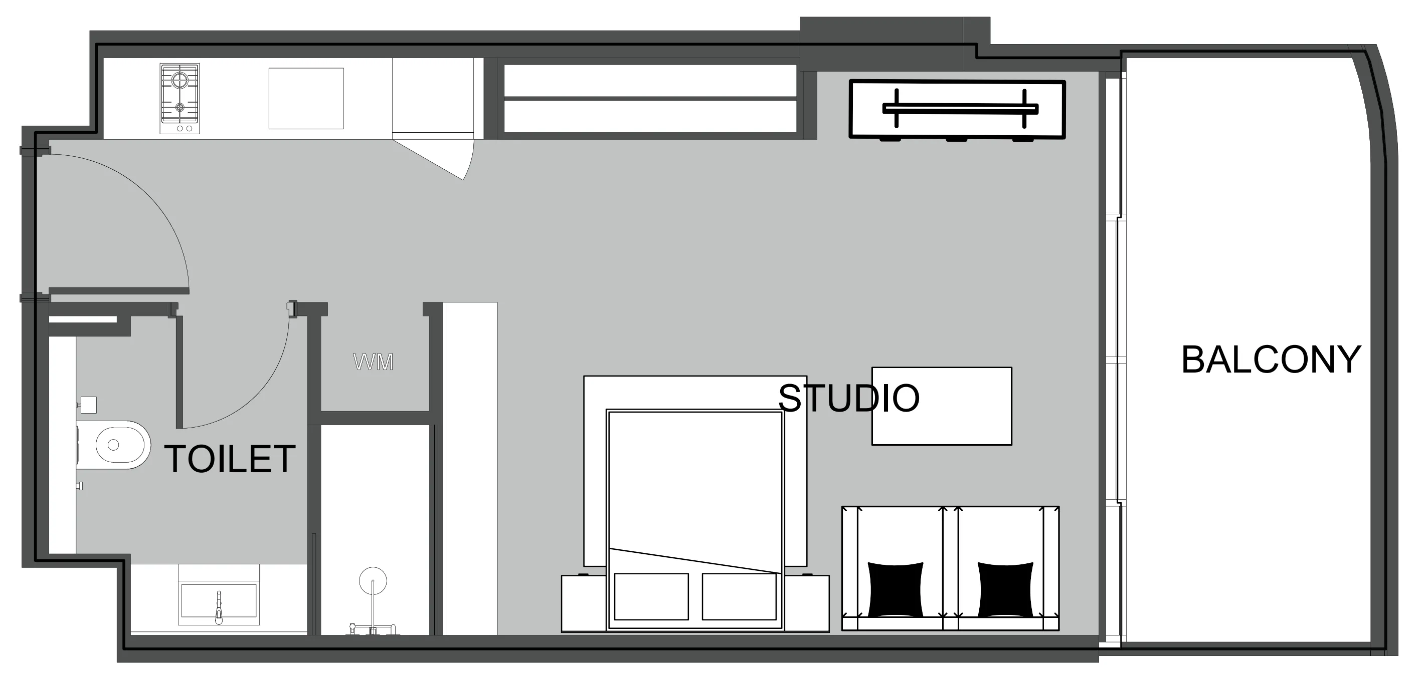 The Boulevard Studio floor plan, 466 sqft