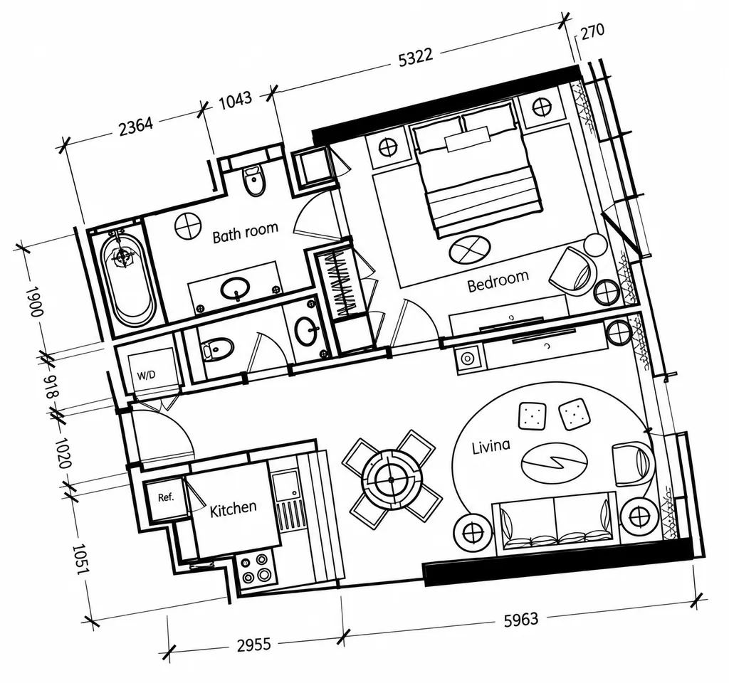 Damac Towers by Paramount 1 bed floor plan, 942 sqft