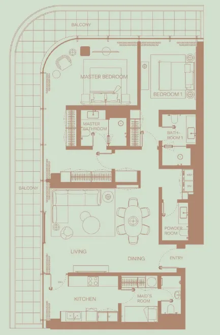 Eden House The Park 2 bed floor plan, 1,953 sqft
