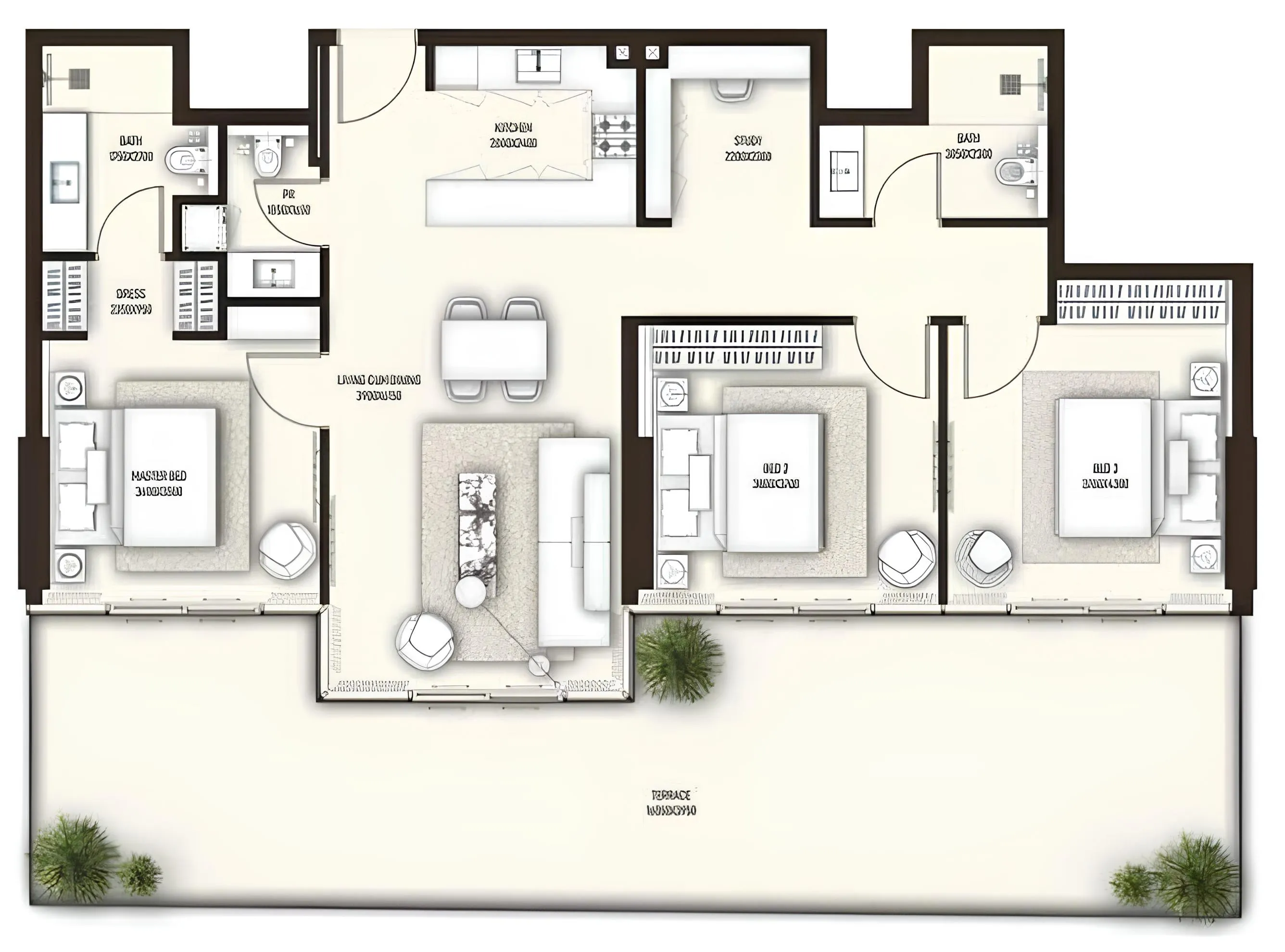 Sonate Residences 3 bed floor plan, 1,852 sqft