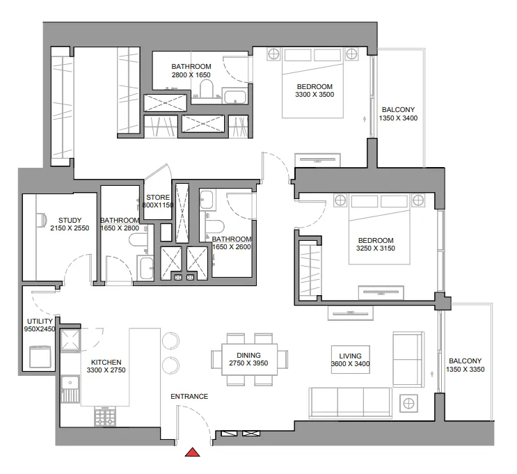 310 Riverside Crescent 2 bed floor plan, 1,460 sqft