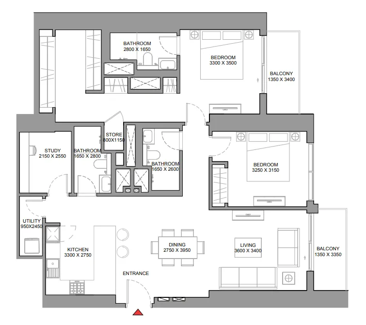 310 Riverside Crescent 2 bed floor plan, 1,468 sqft
