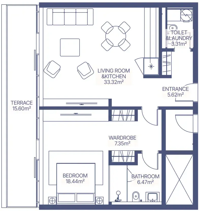 Gianfranco Ferre Residences 1 bed floor plan, 976 sqft