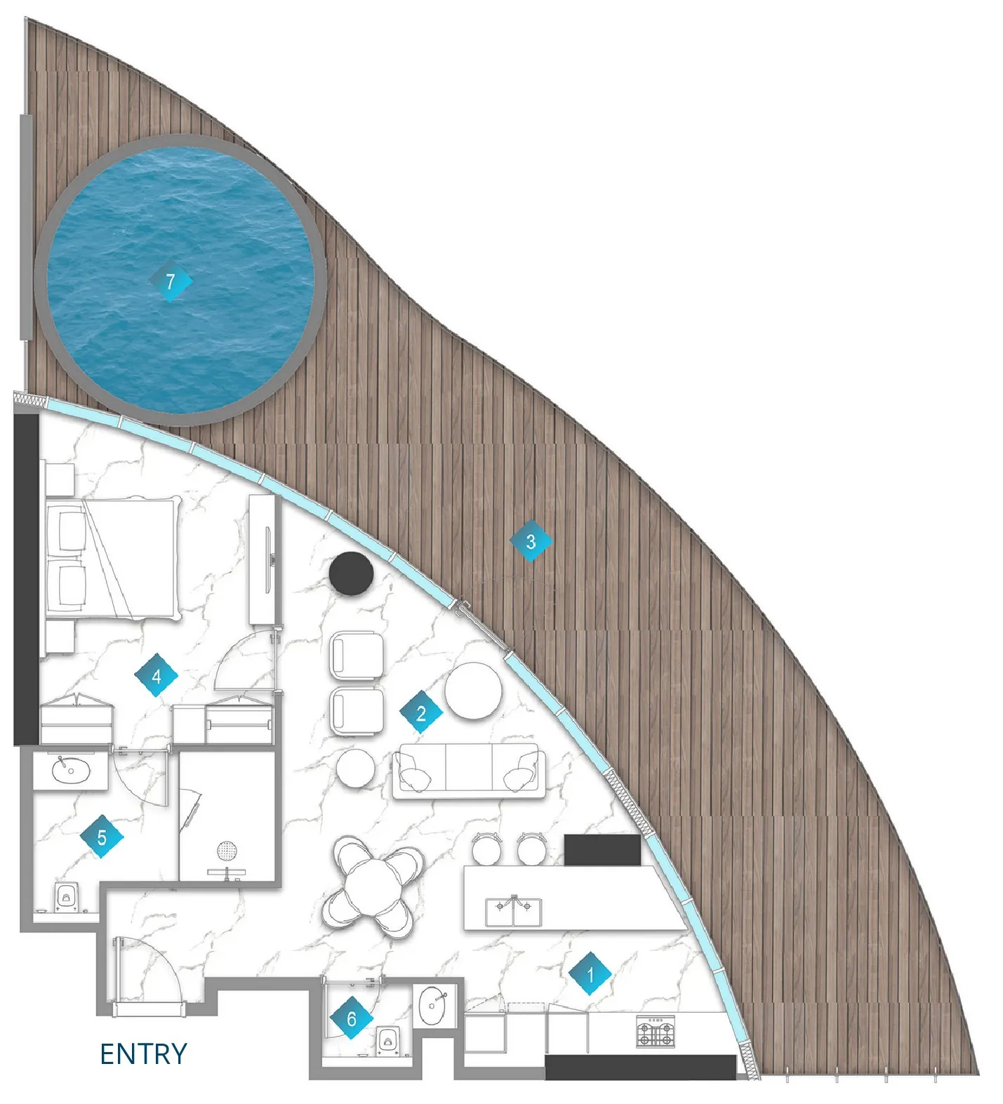 Aqua Arc 1 bed floor plan, 1,622 sqft