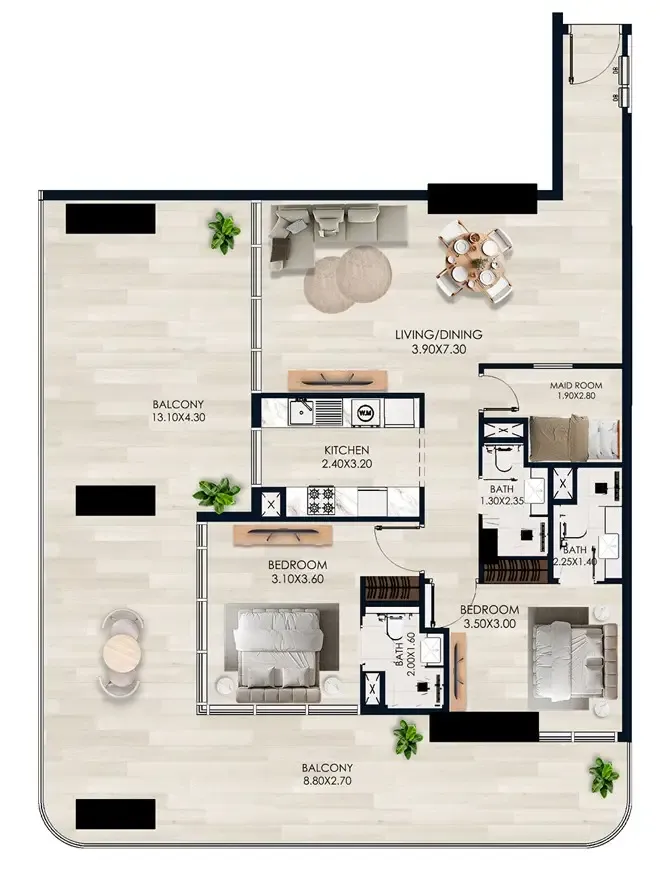 Vista by Vision 2 bed floor plan, 1,710 sqft