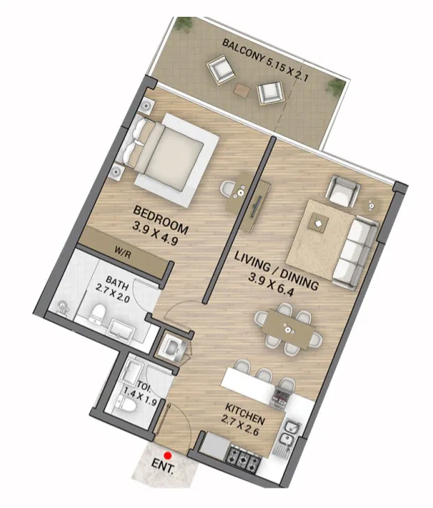 Ocean Tower 1 bed floor plan, 872 sqft