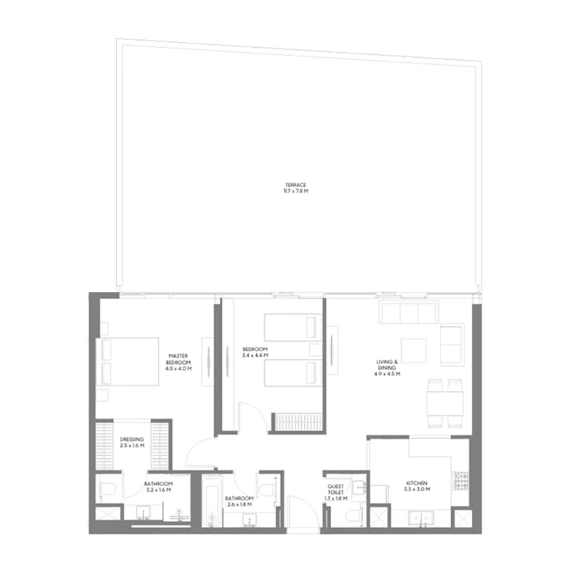 The Gate 5 2 bed floor plan, 2,081 sqft
