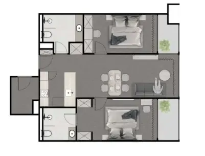 Next Point Condominium 2 bed floor plan, 1,023 sqft