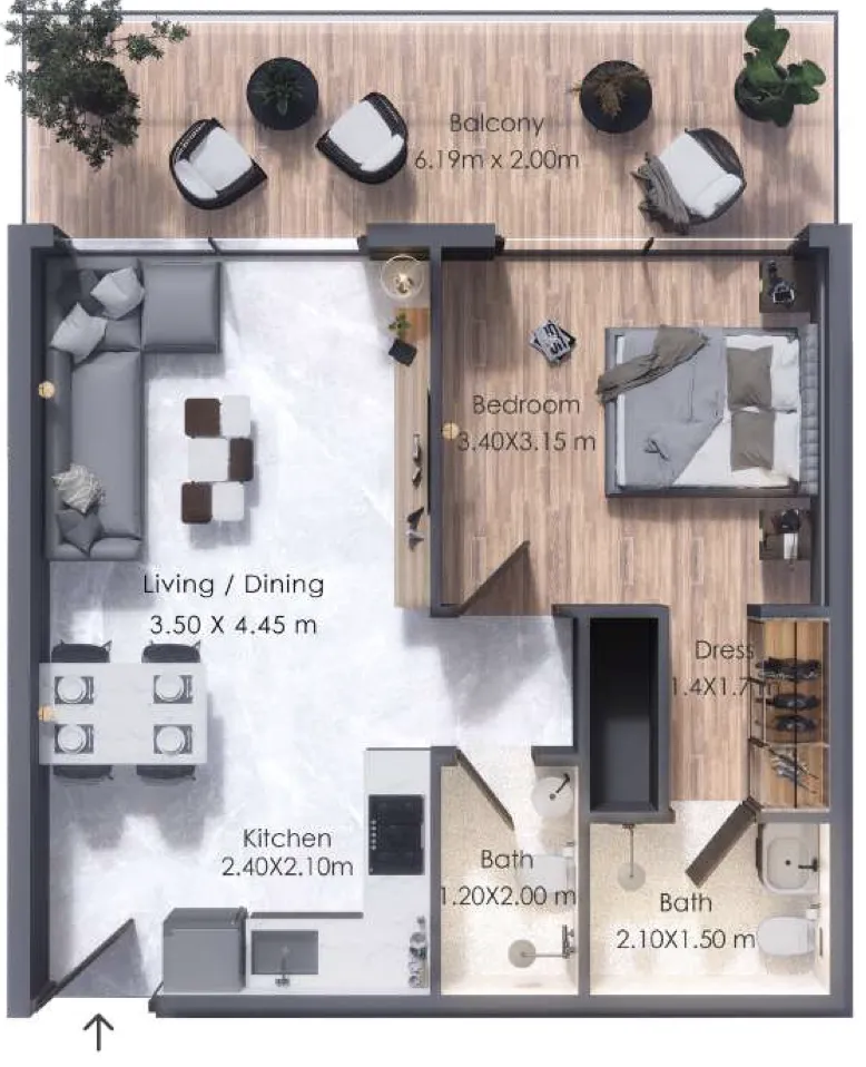 Moonsa Residences 2 1 bed floor plan, 1,149 – 1,261 sqft