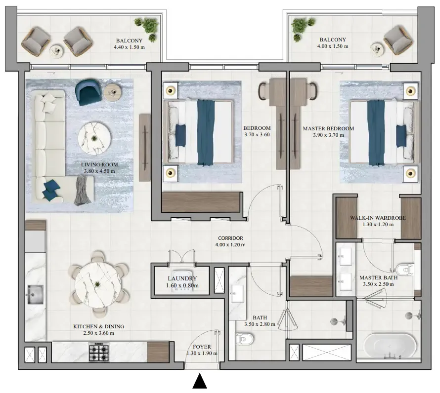 Grove Ridge 2 bed floor plan, 1,283 sqft