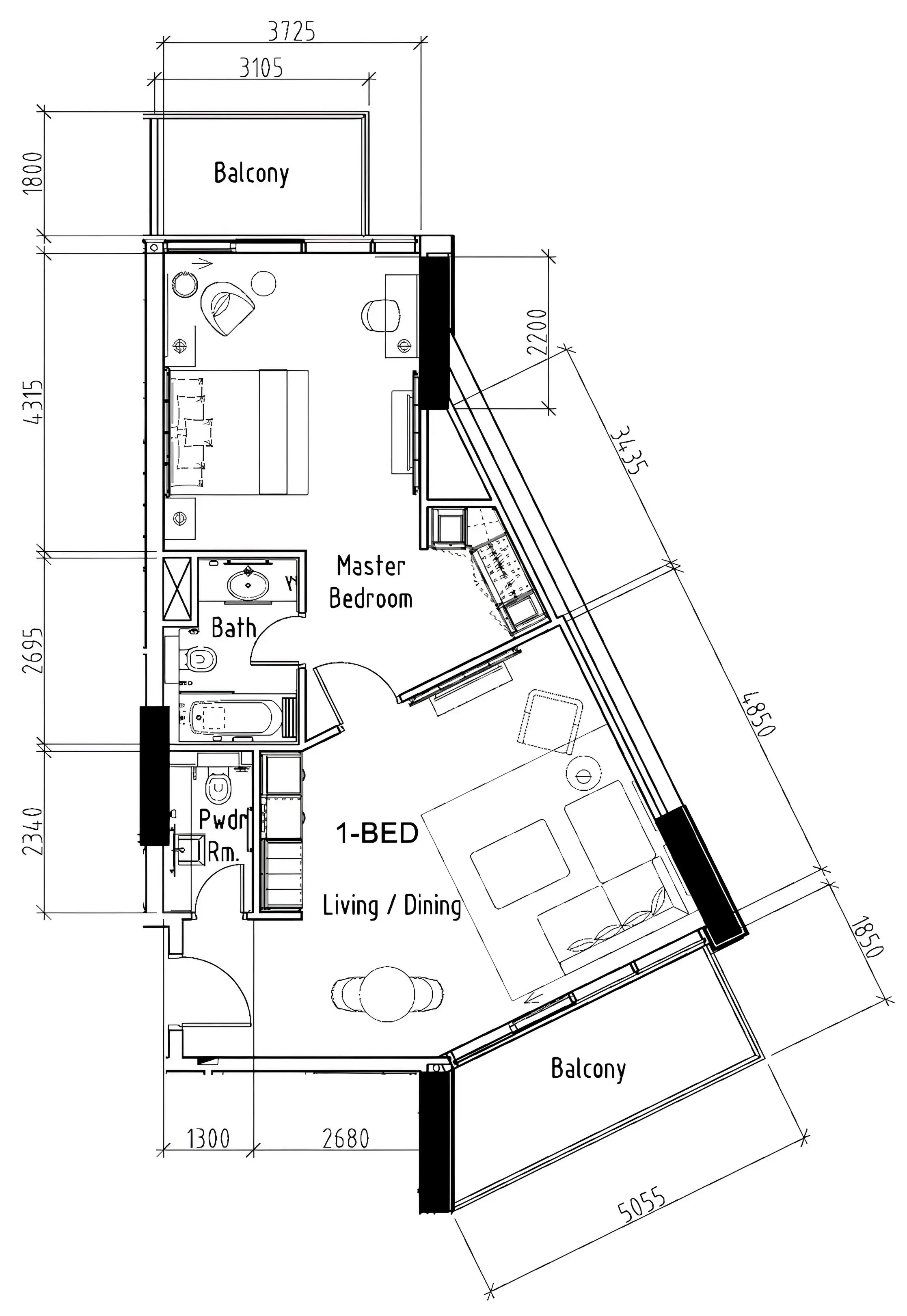 Damac Hills - Artesia 1 bed floor plan, 901 sqft