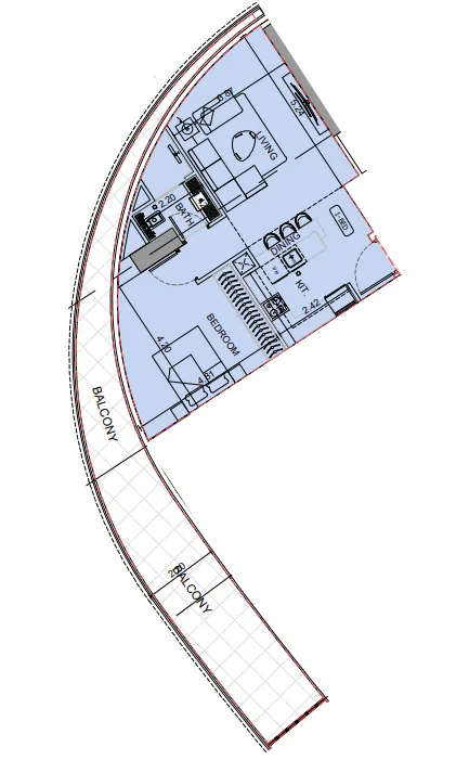 Binghatti Aquarise 1 bed floor plan, 1,027 sqft