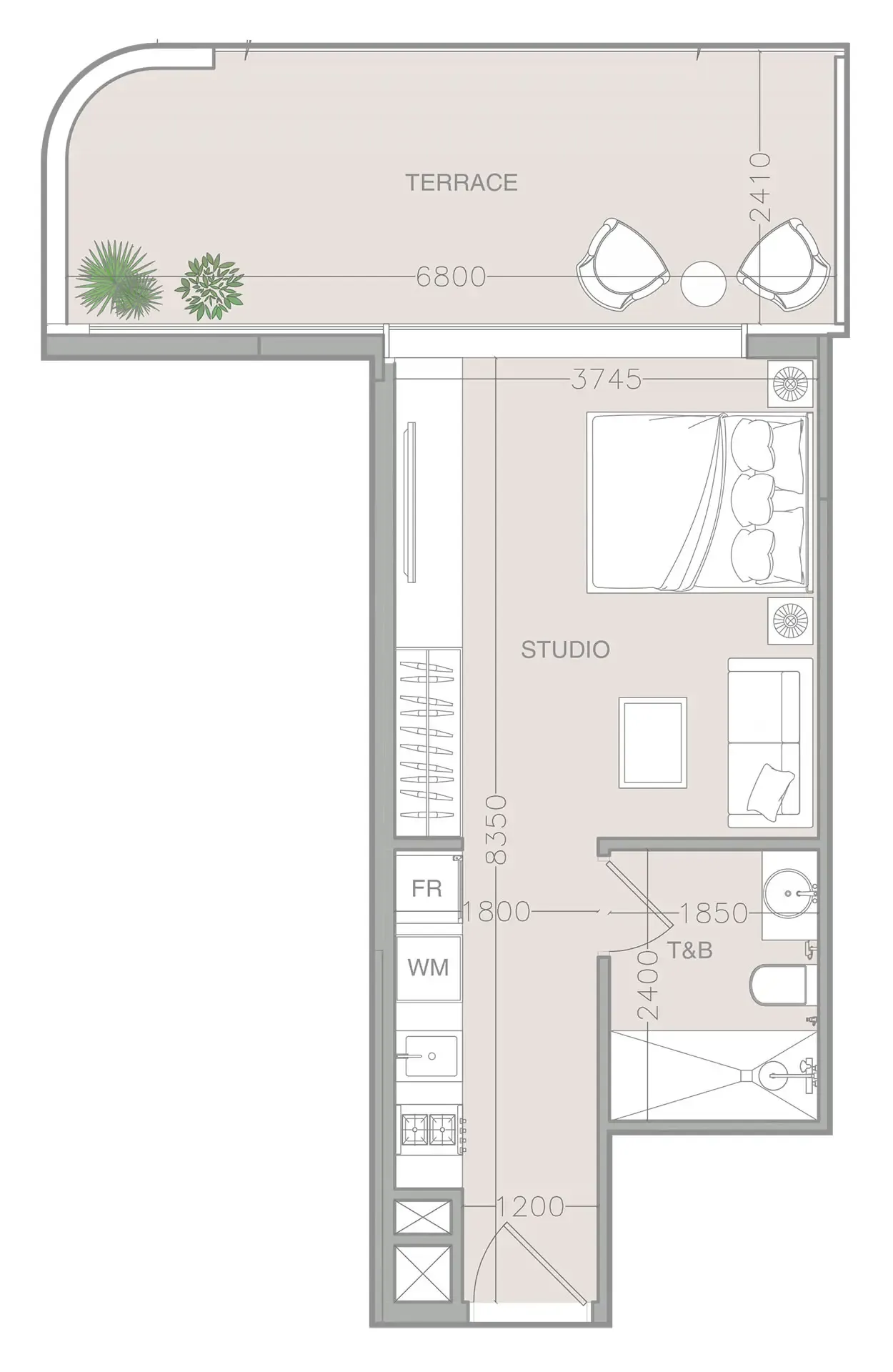 ELAR1S Axis Studio floor plan, 525 sqft