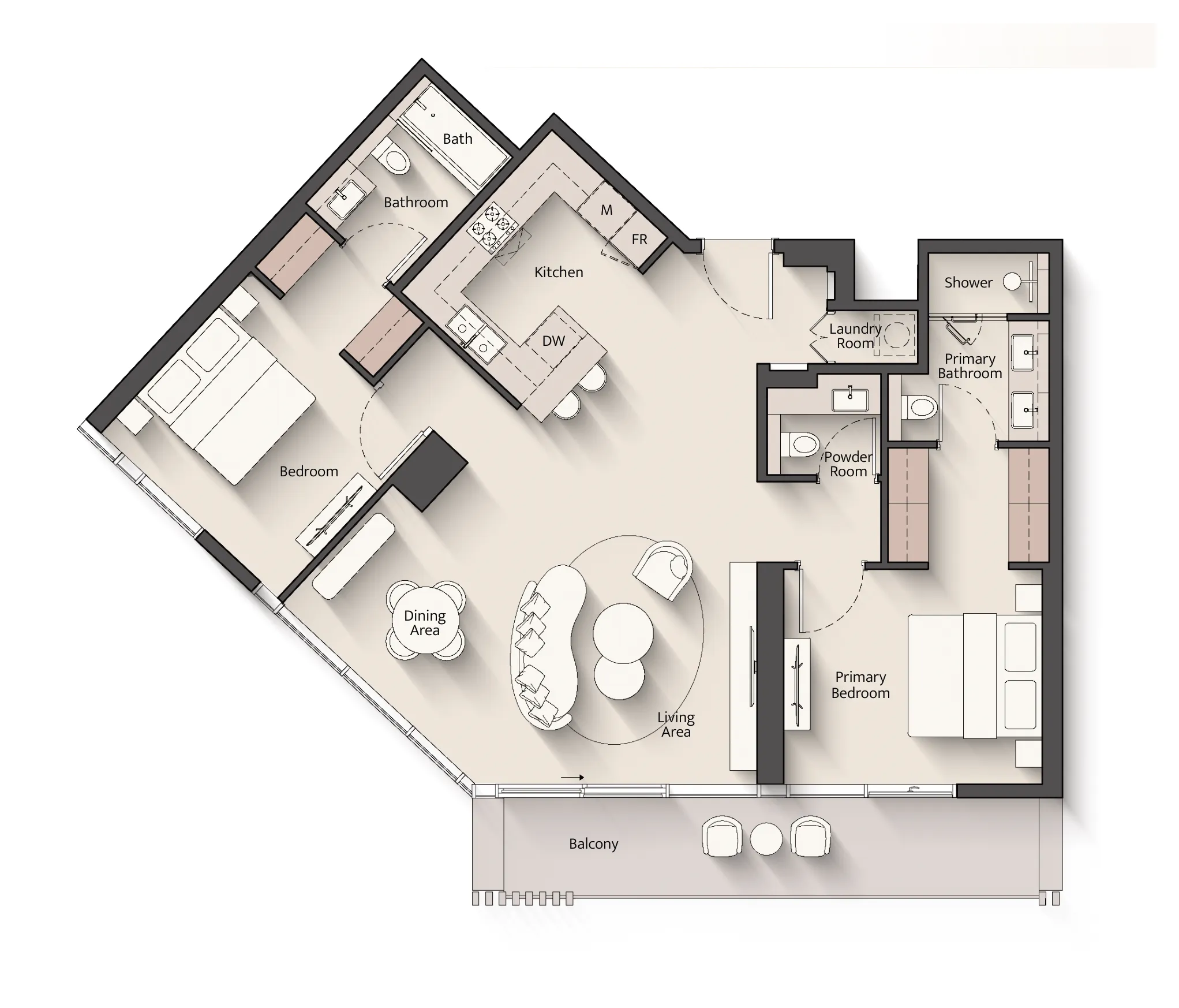 Everly Place 2 bed floor plan, 1,175 – 1,285 sqft