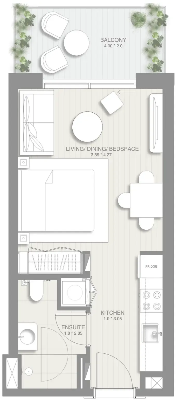 Sol Levante Studio floor plan, 438 sqft