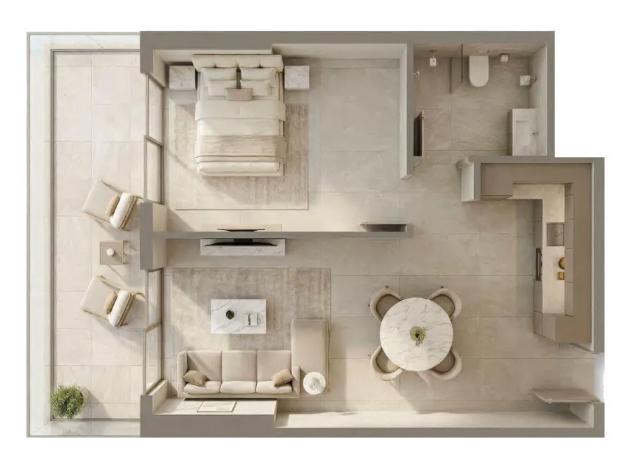 Pearl Beach View 1 bed floor plan, 763 – 797 sqft