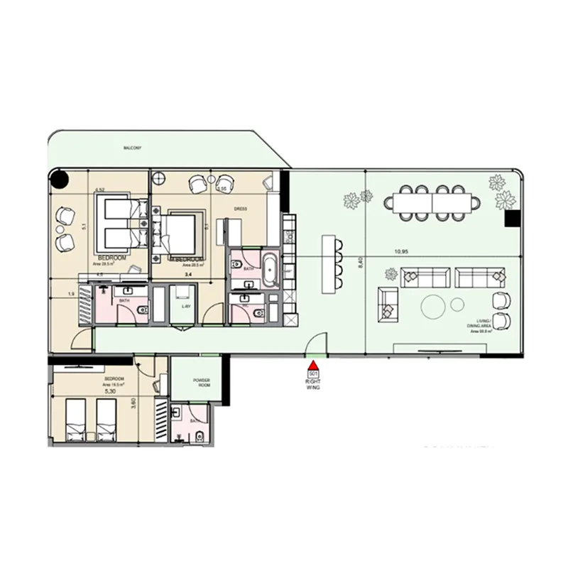 Edgewater Residences 1, 2 and 3 3 bed floor plan, 2,559 – 2,561 sqft