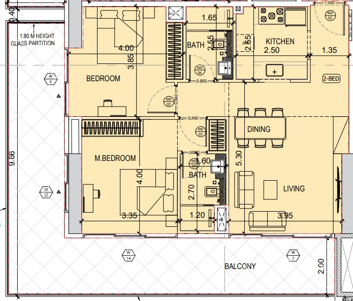 Binghatti Amberhall 2 bed floor plan, 1,277 sqft