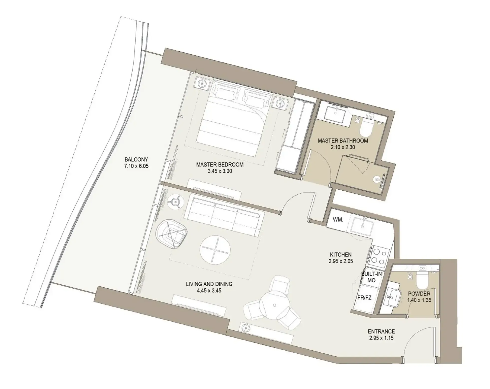 Laguna Residence 1 bed floor plan, 764 – 787 sqft