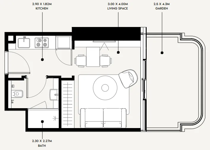 Azizi Milan Studio floor plan, 397 sqft