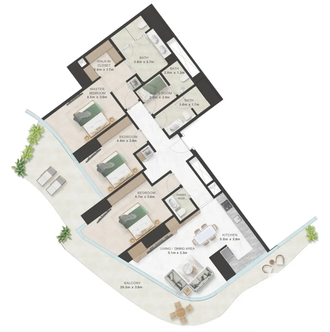 Oystra 3 bed floor plan, 2,235 sqft
