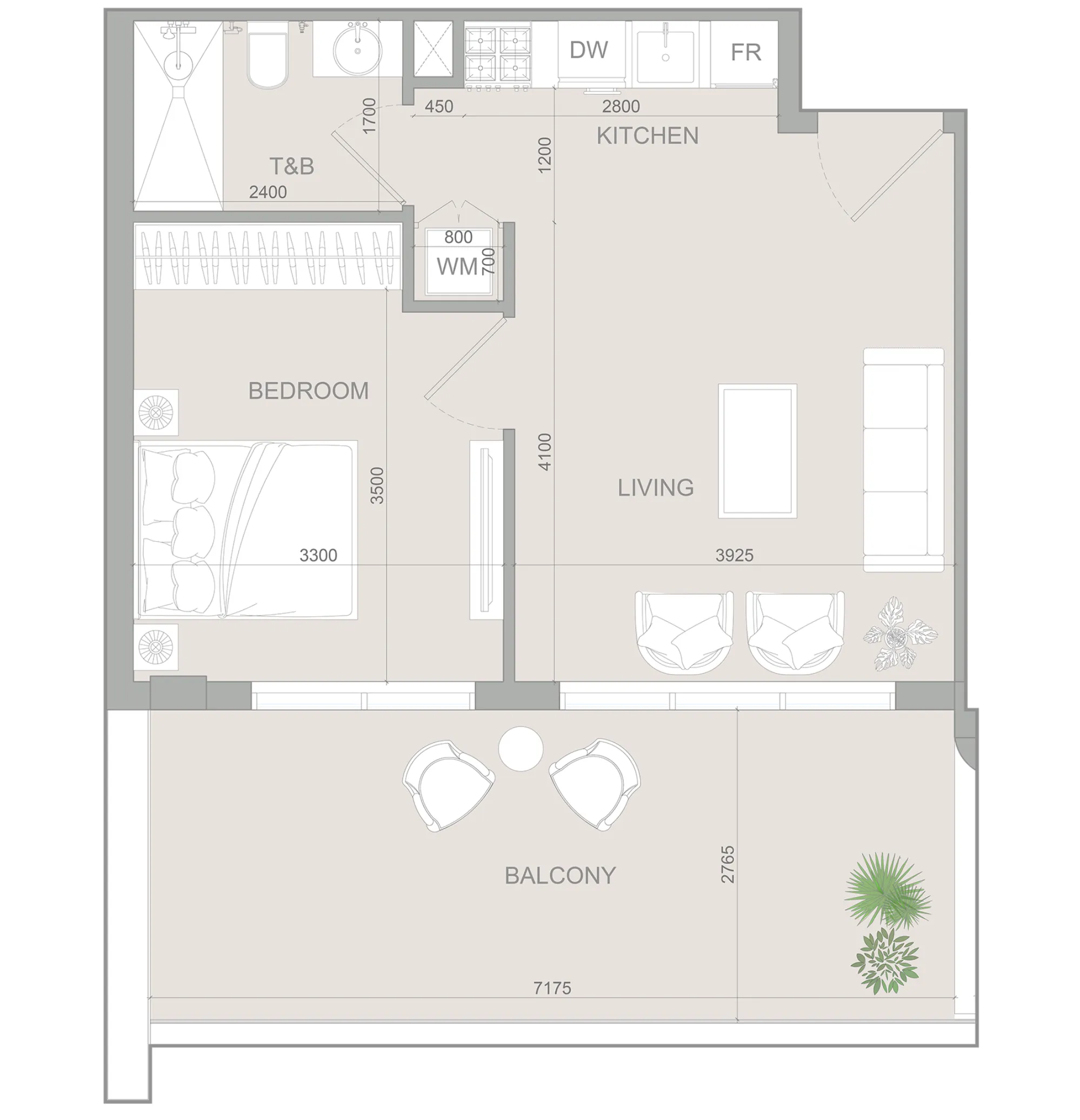 S1LV1ANA Park 1 bed floor plan, 712 sqft