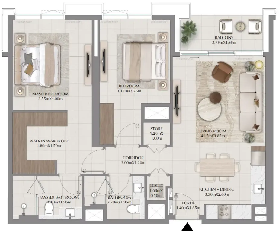 Terra Woods 2 bed floor plan, 1,121 sqft