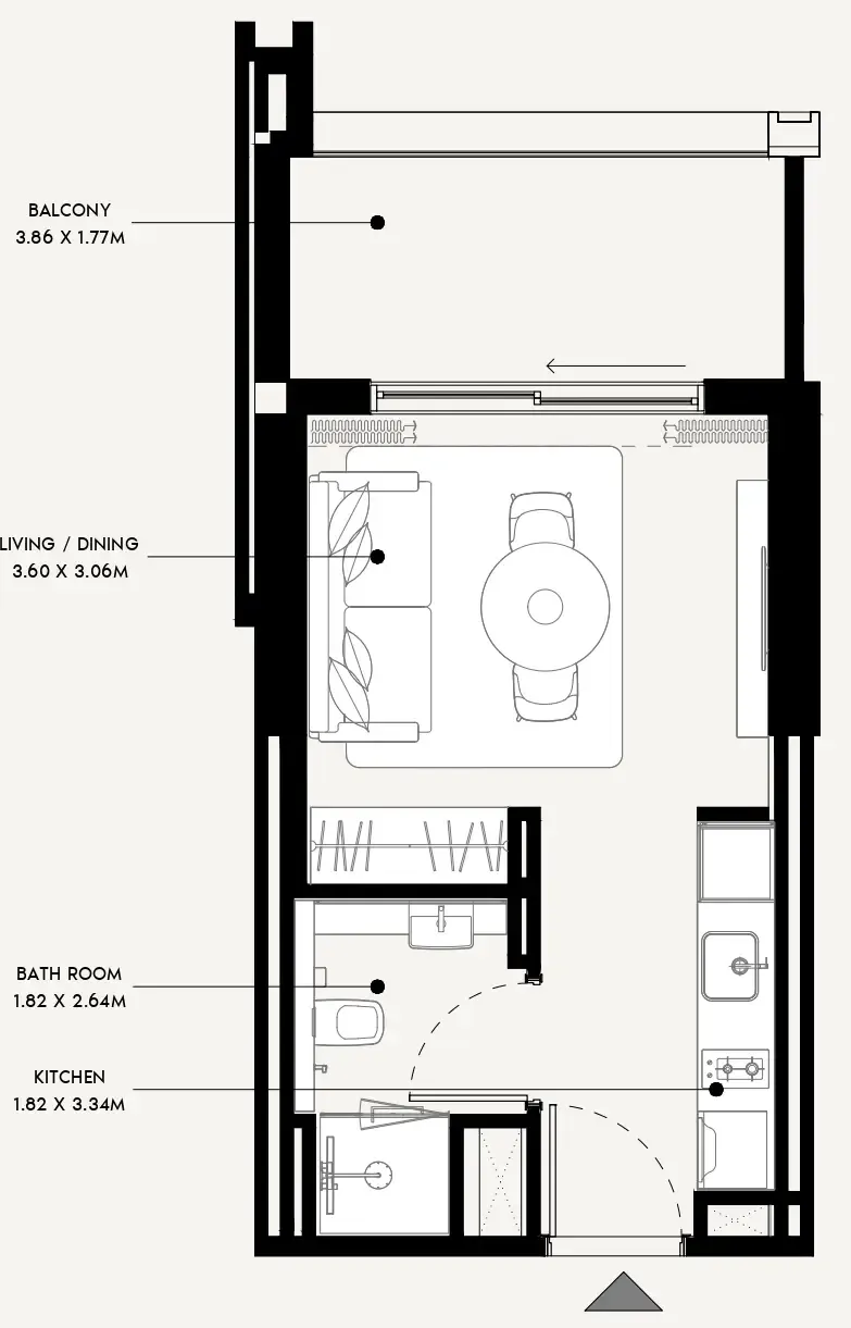 Azizi Venice Studio floor plan, 360 sqft
