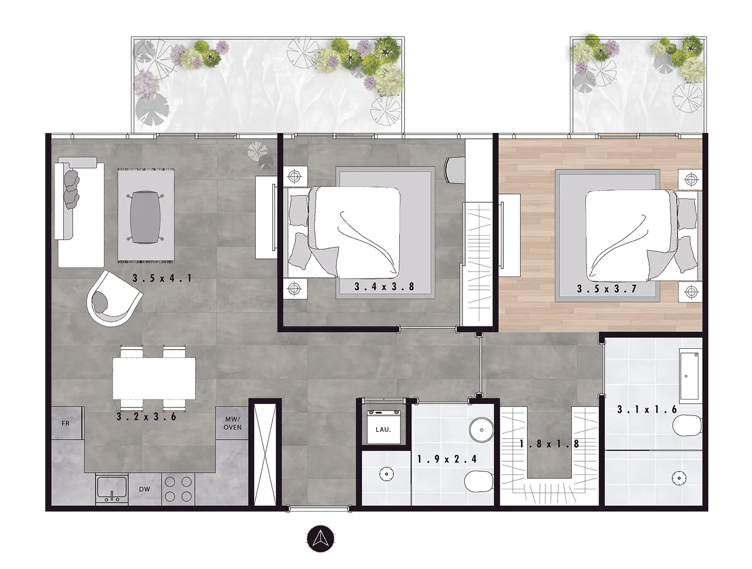 The Autograph i Series Residence 2 bed floor plan, 990 – 993 sqft