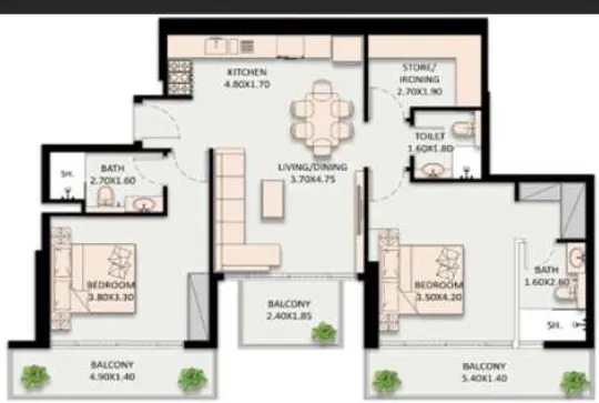 Golden Wood Views V 2 bed floor plan, 1,108 sqft